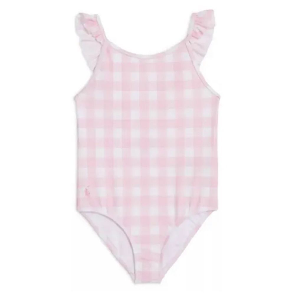 NWT Polo Ralph Lauren Girls' Gingham Check Swimsuit - Little Kid Pink $60